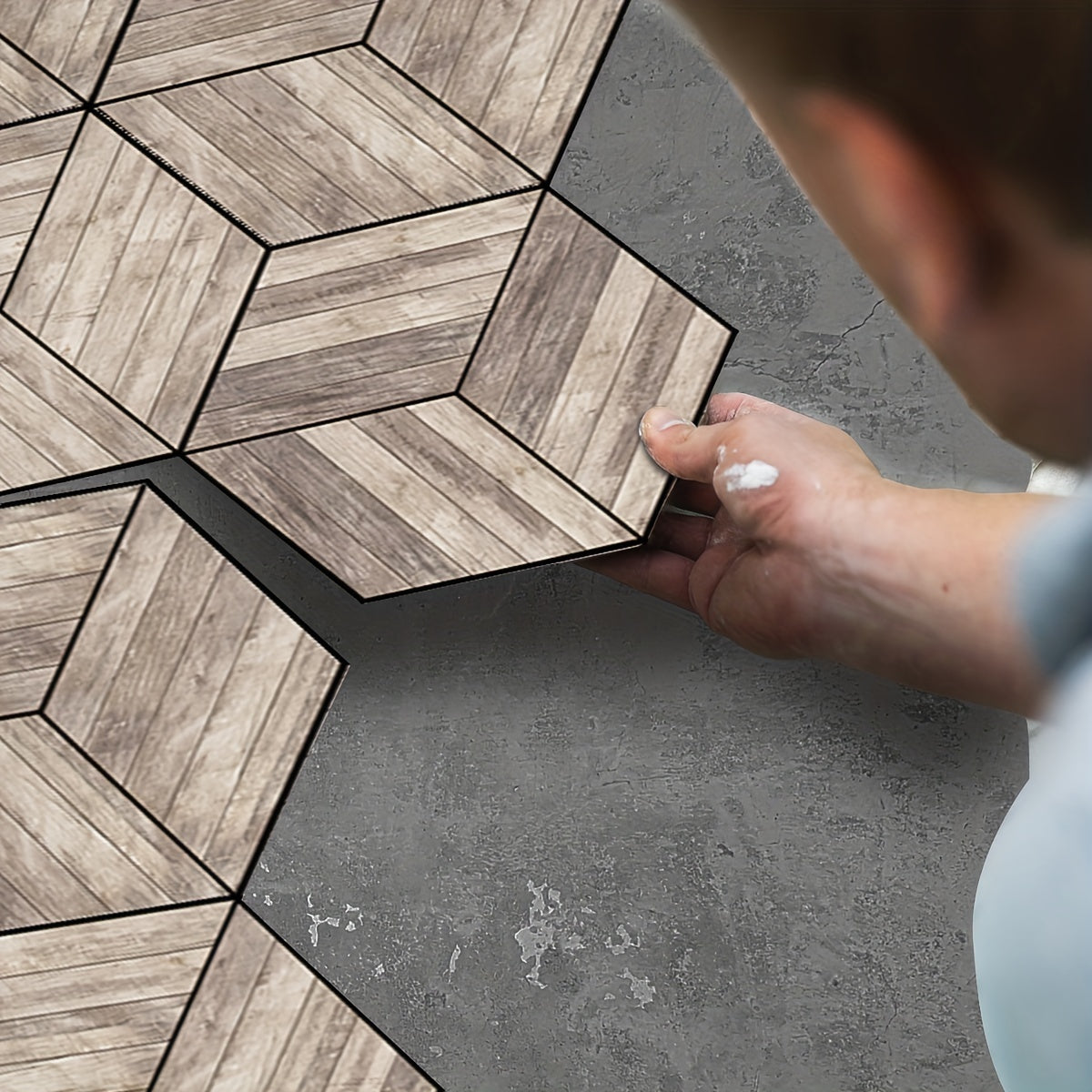 11pcs Wood Grain Hexagonal Floor Stickers Waterproof Anti-slip Home Decoration