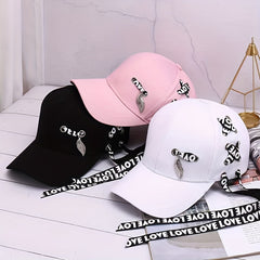 Kpop Ribbon Ring Baseball Cap Unisex Cotton Sunshade Dad Hats LOVE Hip Hop