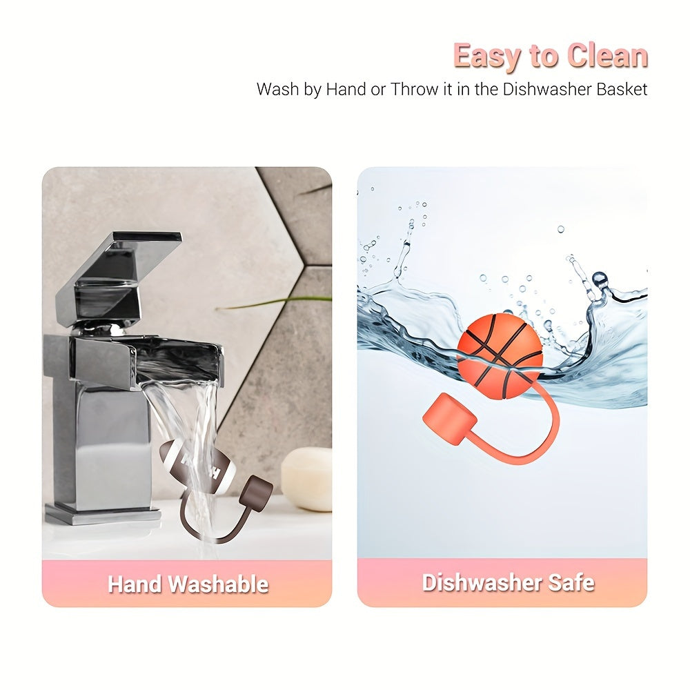 4pcs Straw Tip Cover Cap for Stanley Cup Football Basketball Reusable Straws