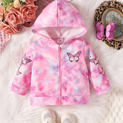 Baby Girl Butterfly Tie Dye Hoodie Coat Zipper Sweatshirt Top