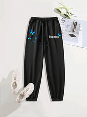 Butterfly Print Casual Sports Pants with Side Pockets