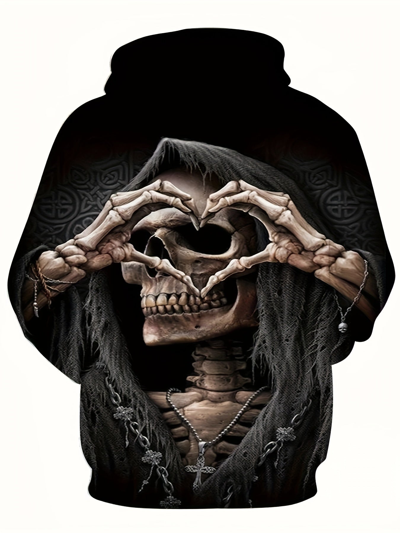 Skull & Heart Pattern Print Hoodie for Men