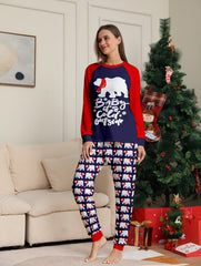 Bear & Letter Print Pajama Set Christmas Long Sleeve Top & Pants