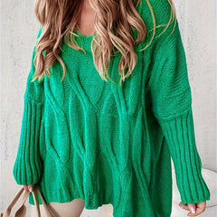 Casual Sweater Women's Solid Cable Knit V Neck Jumper