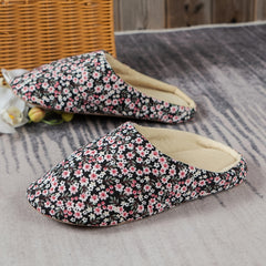 Floral Printed Plush Lined Slippers Warm Cozy Home Bedroom Mute Slippers