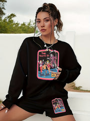 Halloween 2pcs Set Women's Plus Graphic Print Sweatshirt & Shorts