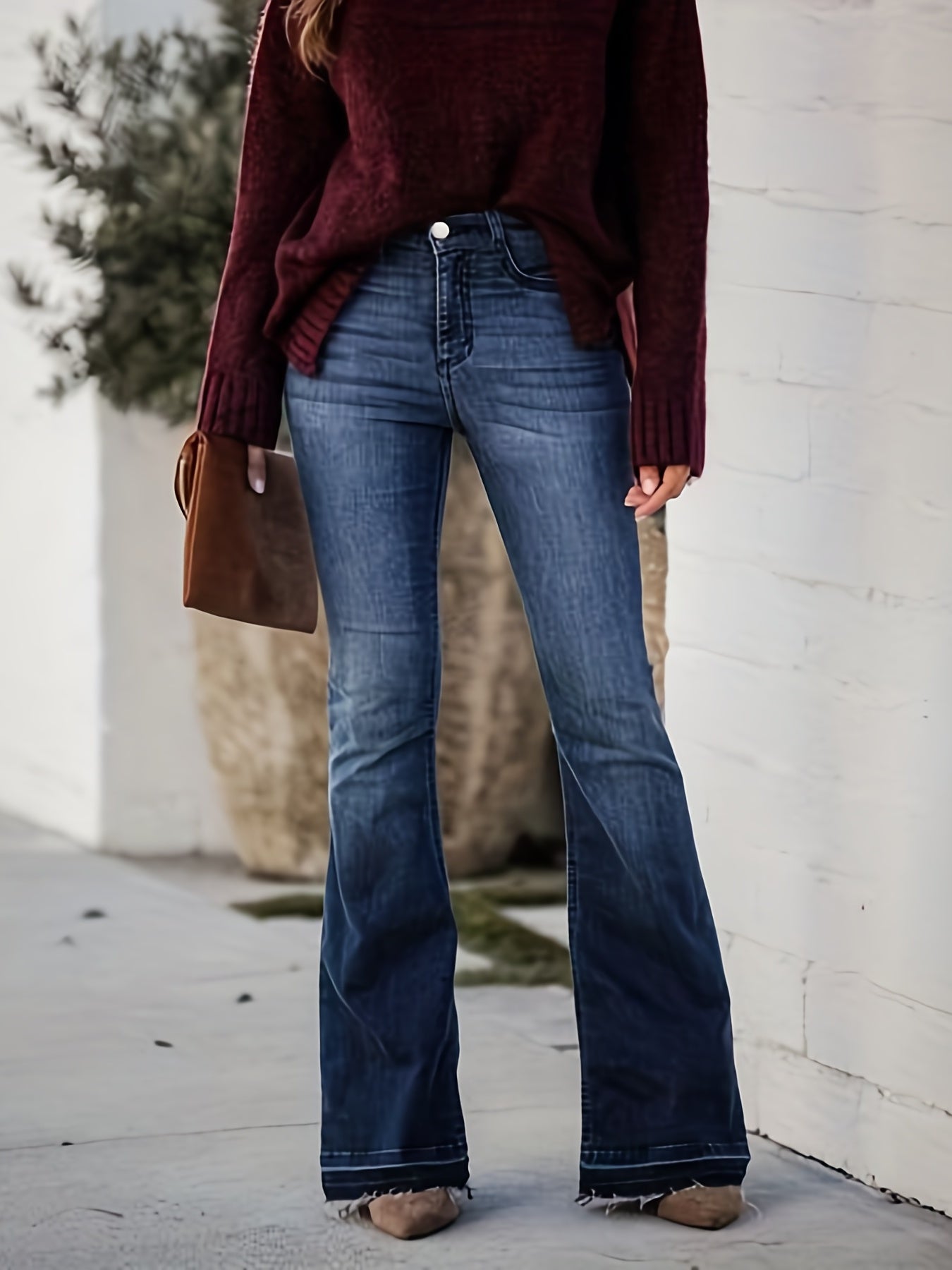 Flared Leg Denim Trousers for Women