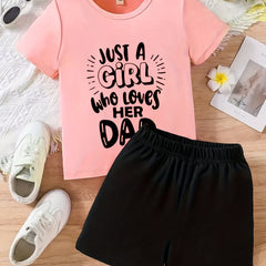 Girls Alphabet Printed T-shirt and Solid Shorts Set