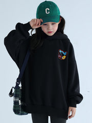 Girls' 95 Cotton Cartoon Graffiti Bear Graphic Hooded Pullover