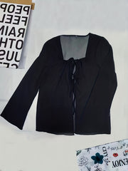 Tie Front Square Blouse Long Sleeve for Spring & Summer