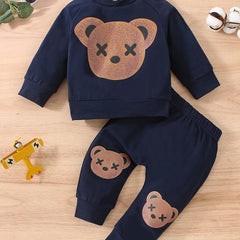 Baby Boy's Bear 2pcs Sweatshirt & Sweatpants Set for Spring Fall
