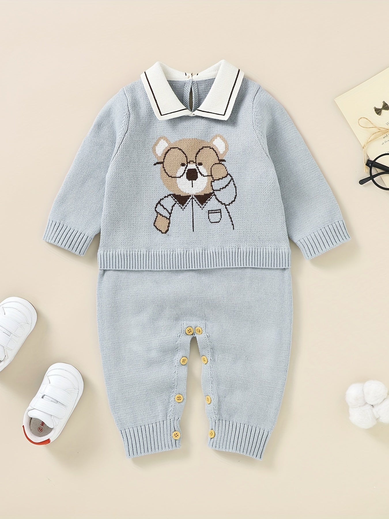 Baby Boys Casual Cartoon Gentleman Sweater Jumpsuit