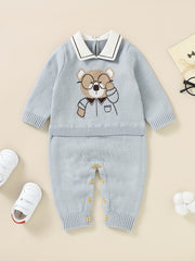 Baby Boys Casual Cartoon Gentleman Sweater Jumpsuit
