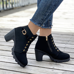 Chunky Heeled Ankle Boots Side Zipper Oktoberfest Dress Shoes