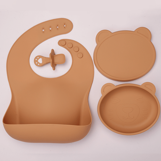 Baby Silicone Bib Spoon Suction Bowl Self feeding Set