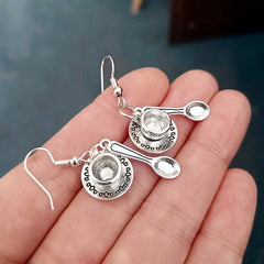 Retro Fun Tea Cup Spoon Earrings Tableware Dangle Earrings Party Jewelry