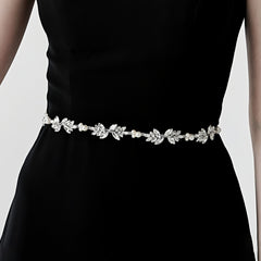 Bridal Pearl Waist Chain Belt with Rhinestone Floral and Faux Pearls