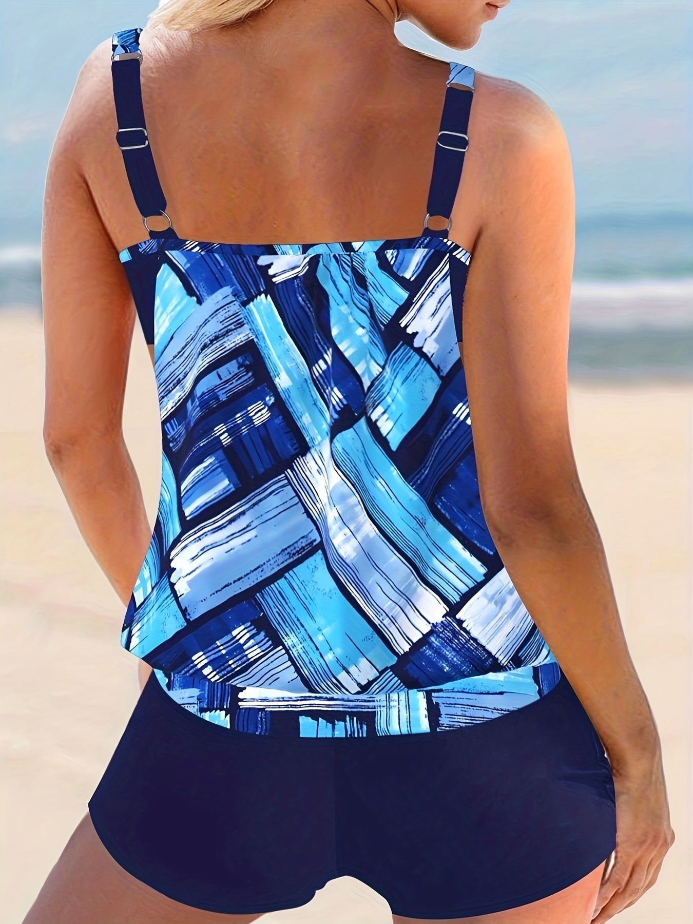Patchwork Print Tankini Set Women's Two Piece Swimsuit