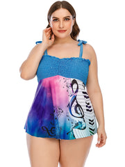 Tie Dye Graphic Print Shirred 2pcs Swimsuit Set