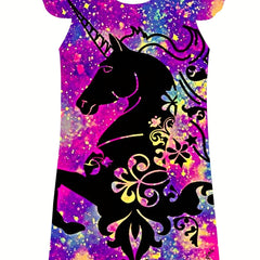 Girl's Floral Pony Dress Crew Neck Princess Dress For Summer Party