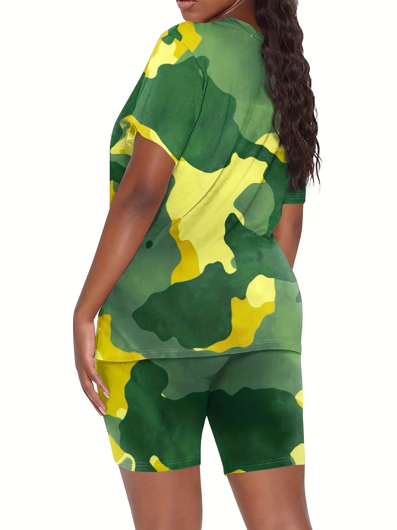 Camo Print Two piece Set V Neck Tee & Workout Shorts