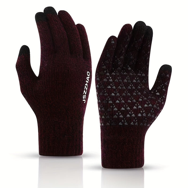 2 Pairs Knitted Gloves Plus Velvet Thickened Touch Screen Winter Outdoor