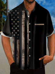American Flag Print Men's Short Sleeve Shirt for Summer Vacation Resort
