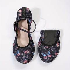 Women's Butterfly Ballet Shoes Buckle Strap Flat Lightweight Dancing Shoes