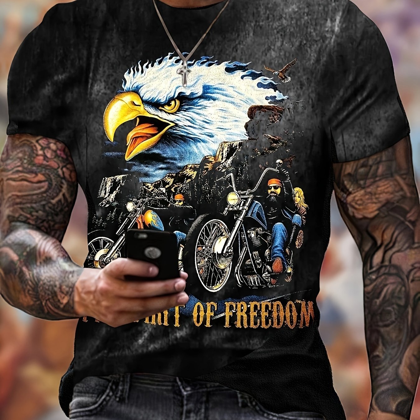 Eagle Pattern Print Men's Short Sleeve Comfy T shirt Graphic Tee