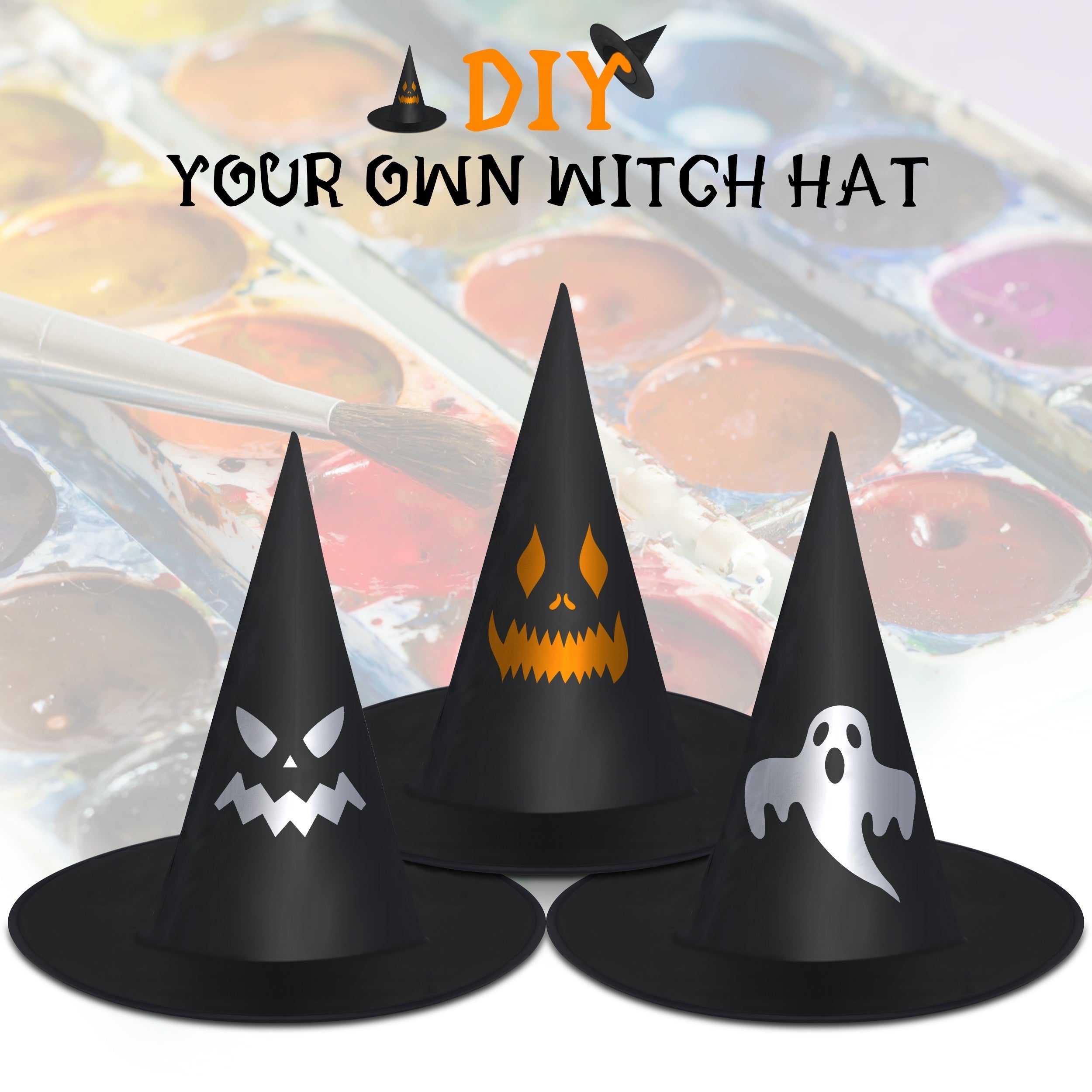5Pcs Hanging Witch Hats & 16Pcs Bats Decor Set for Halloween