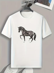 Abstract Horse Print Men's Comfy T shirt Active Slightly Stretch