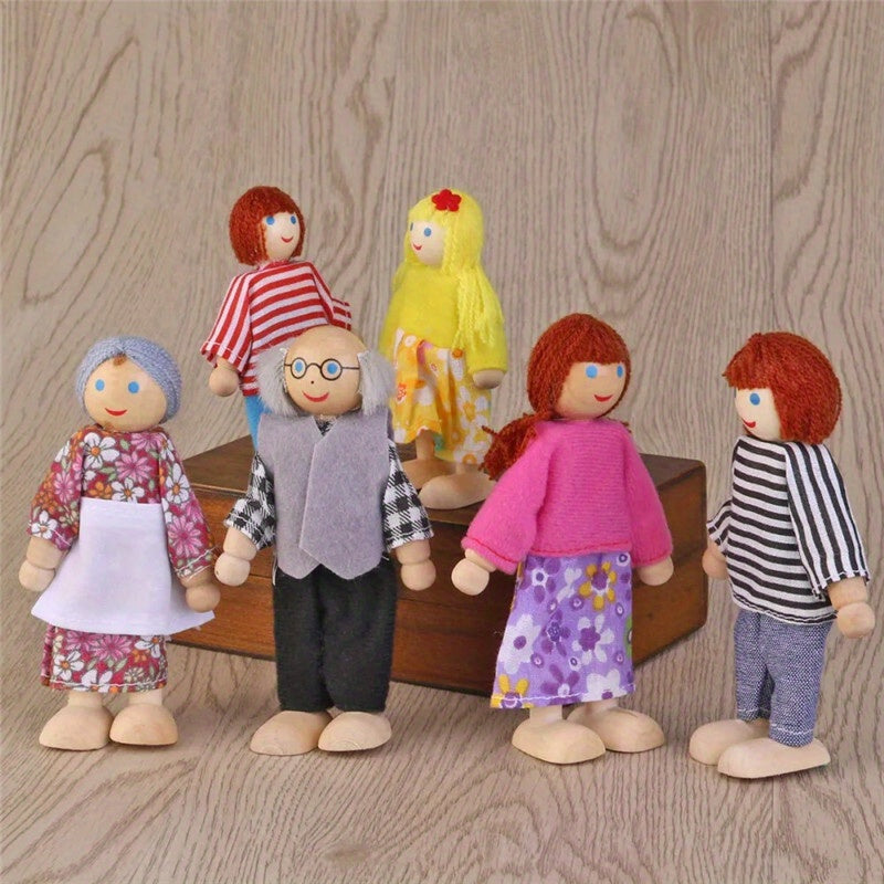 6pcs Wooden Dollhouse Family Figures People Accessories Pretend Play Gift Set