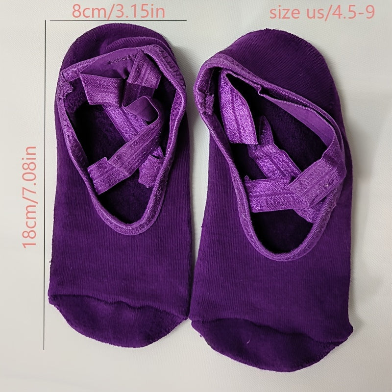 Women's Non Slip Yoga Socks with Cross Strap Grips