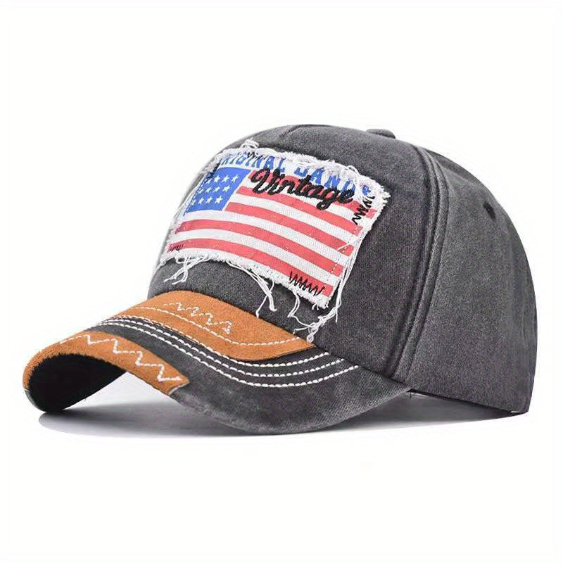 American Flag Embroidered Baseball Cap Washed Cotton Mens Peaked Cap