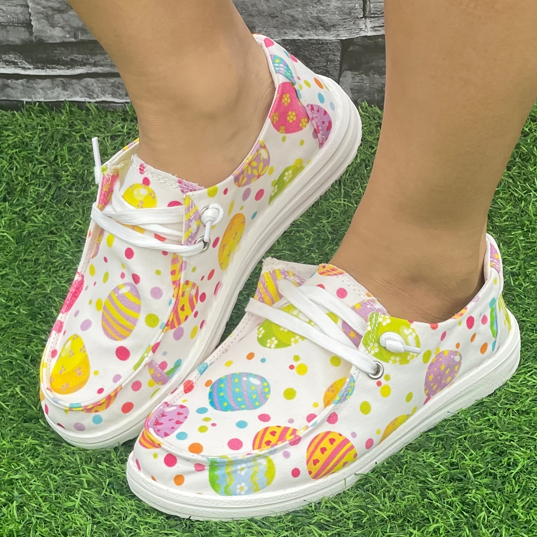 Women's Colorful Egg Easter Flat Skate Shoes Lightweight Walking Shoes