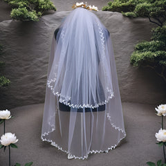 Double Layer Leaf Edge Bridal Veil Romantic Polyester Wedding Accessory Women