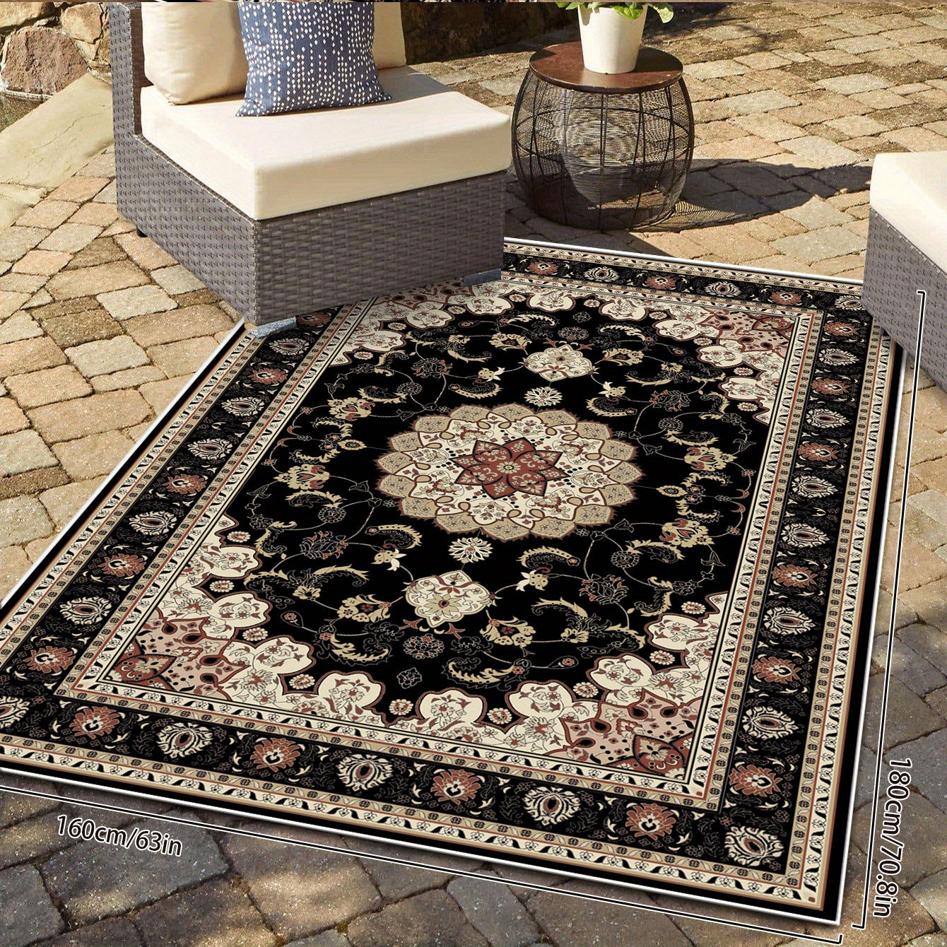Boho Floral Waterproof Rug for Living Room Entry Outdoor