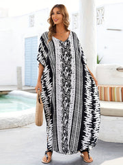 Geometric Print Bat Sleeve Cover Up Dress