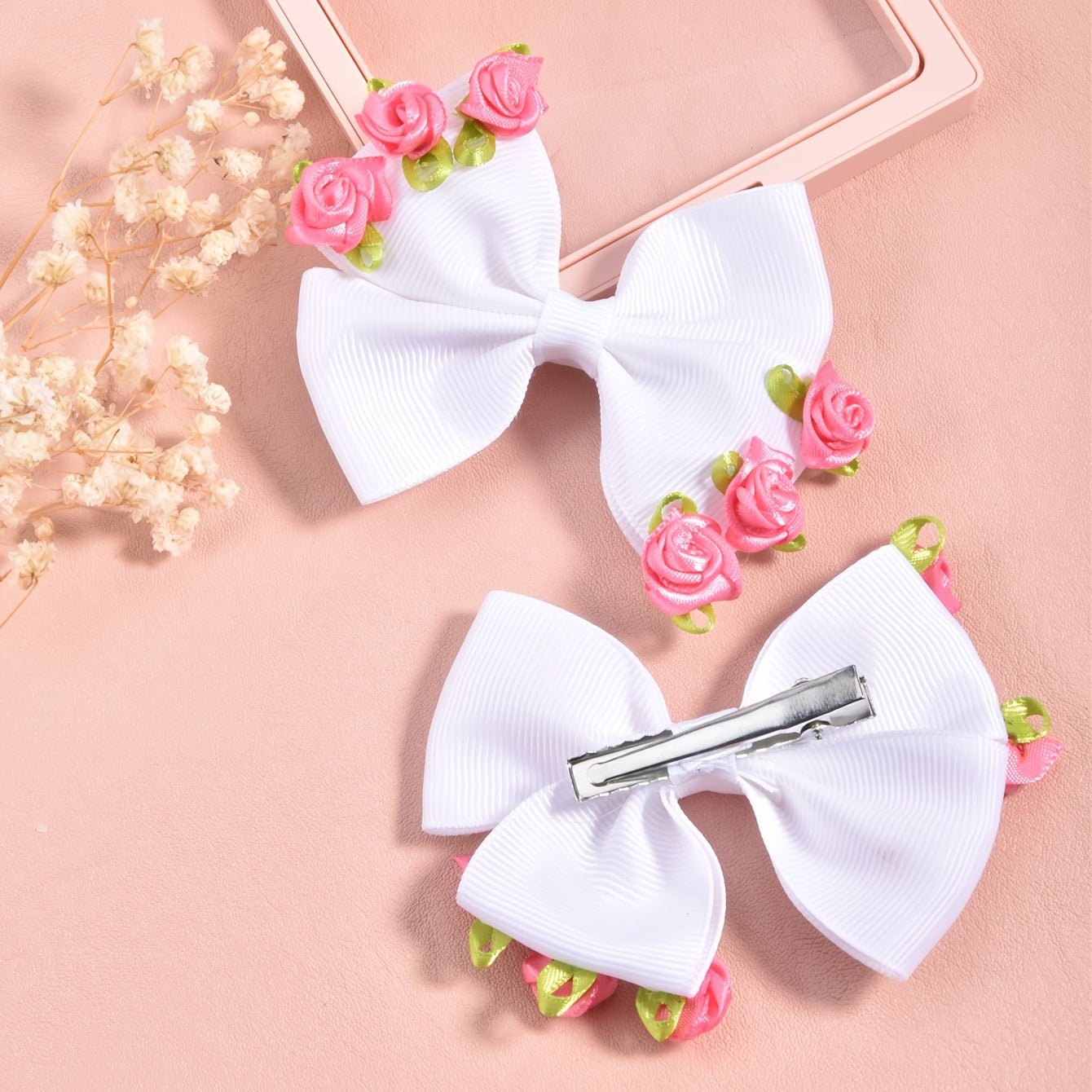 2pcs Bow Hair Clips & Rose Hairpins for Kids' Parties