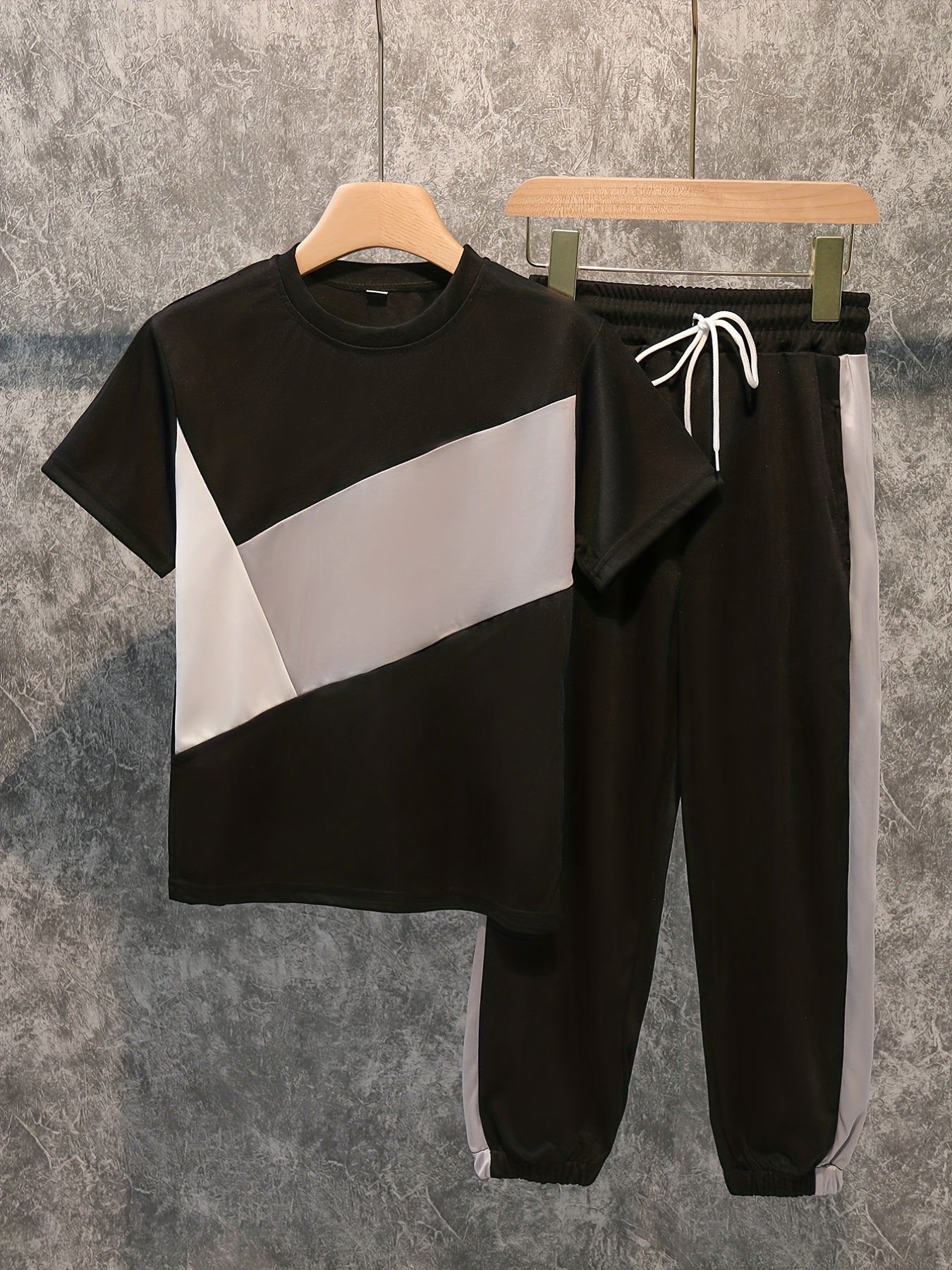 Boys Contrast 2pc Set T-shirt & Pants Casual Sports Clothes