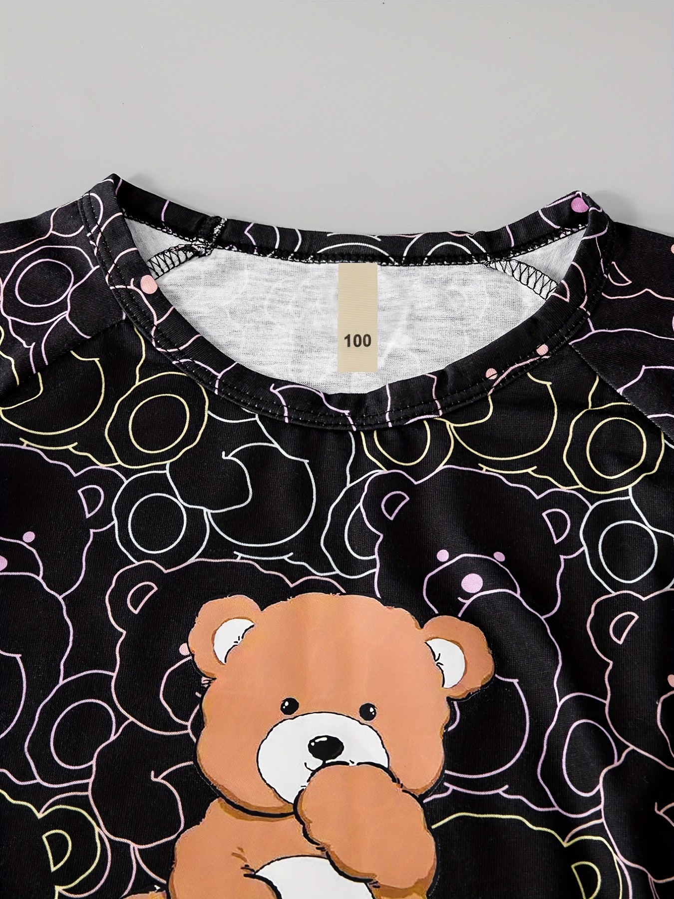 Boys Bear Graphic Print T-shirt Shorts Hat Set