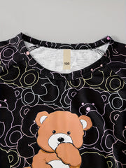 Boys Bear Graphic Print T-shirt Shorts Hat Set