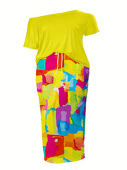 2 Piece Set: One Shoulder Top & Drawstring Maxi Skirt