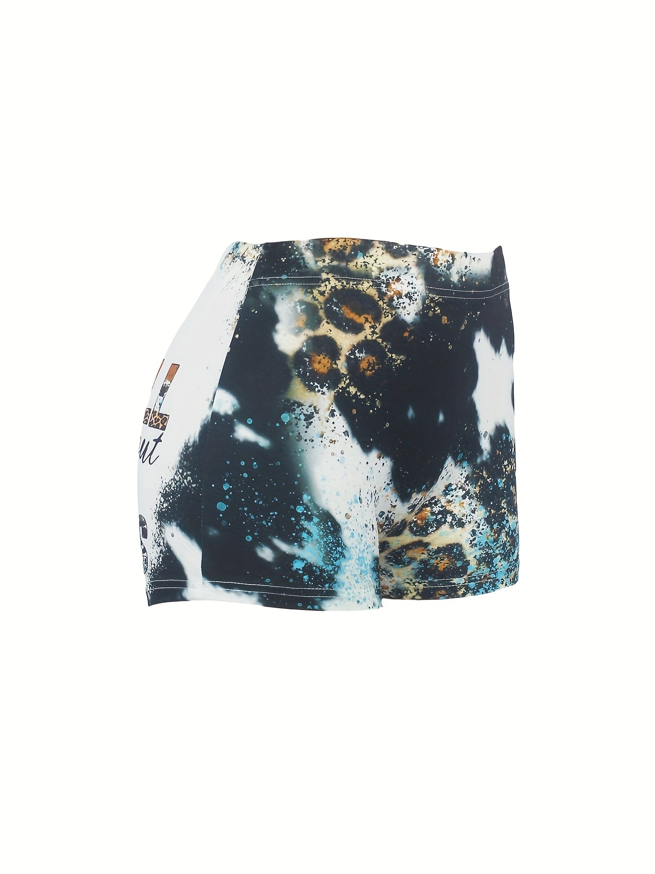Letter & Flower Cross Print Skinny Shorts