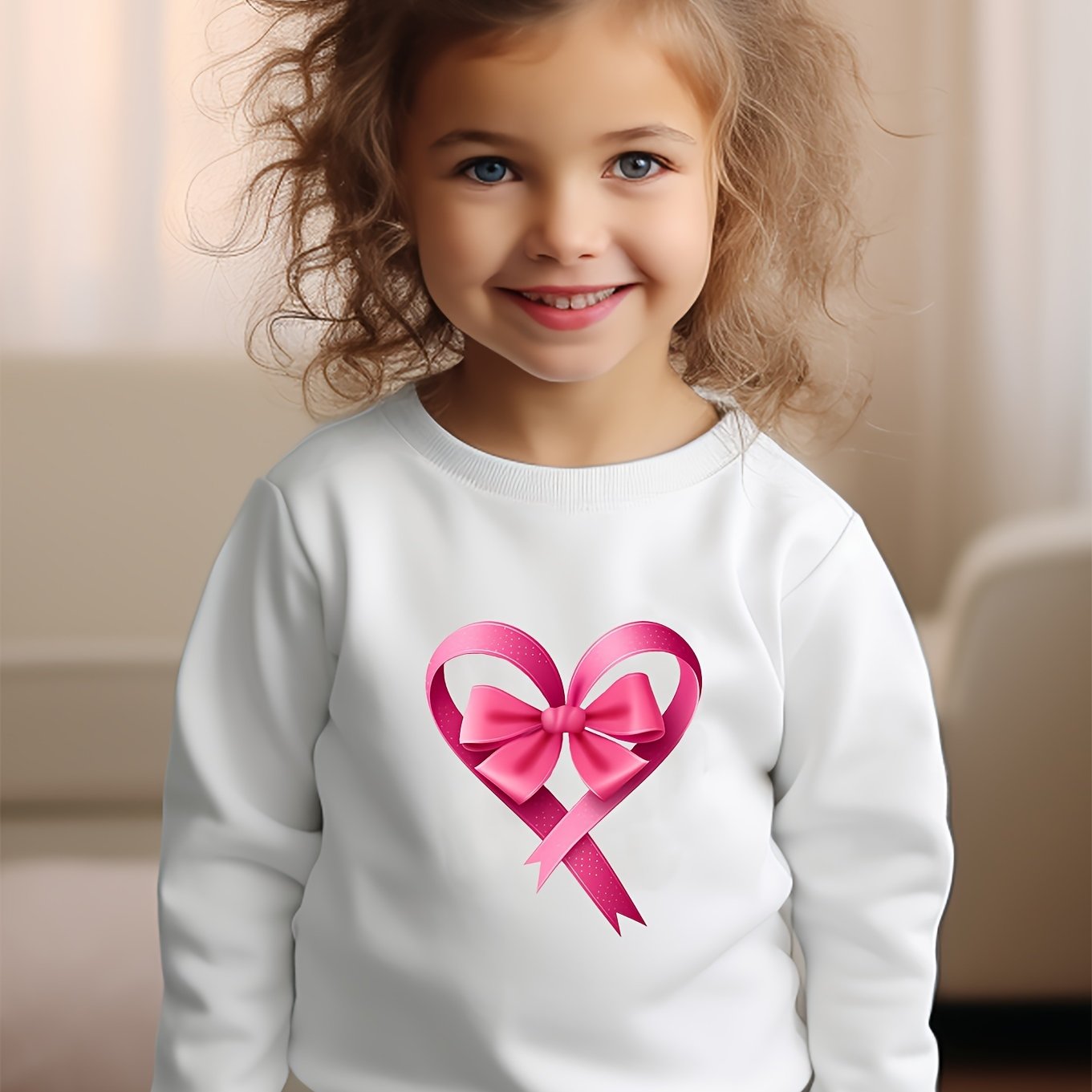 Girls Heart Pattern Crew Neck Sweatshirt For Spring Fall Christmas Gift