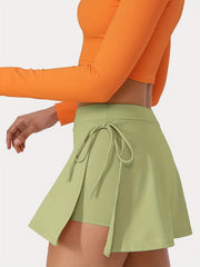Sports Skort Women's Plus Solid Split Tie Side Built in Shorts