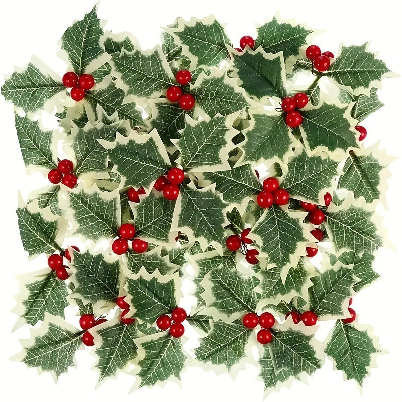 10pcs Christmas Leaf Red Fruit Tree Decoration Wreath DIY Circle Branch Insert