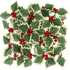 10pcs Christmas Leaf Red Fruit Tree Decoration Wreath DIY Circle Branch Insert