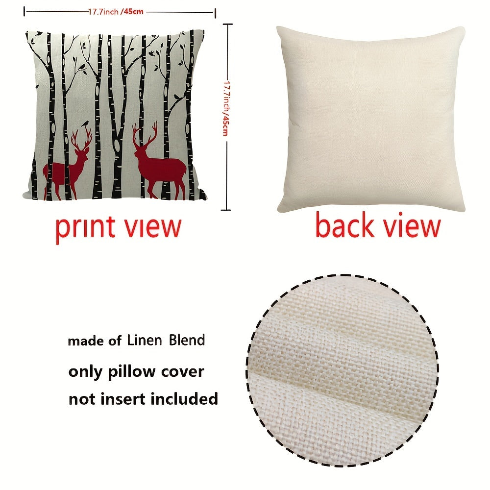 Christmas Linen Pillow Covers Tree Puppy Print Throw Pillowcase