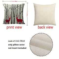 Christmas Linen Pillow Covers Tree Puppy Print Throw Pillowcase